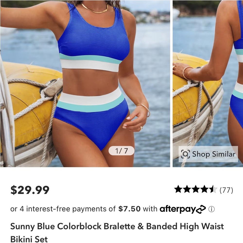 Cupshe Sunny Blue Colorblock Bralette & Banded High Waist Bikini Set